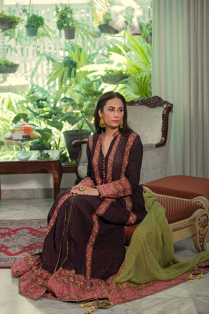 Mahpara | 3 Piece Anarkali Suit with Potli Bag