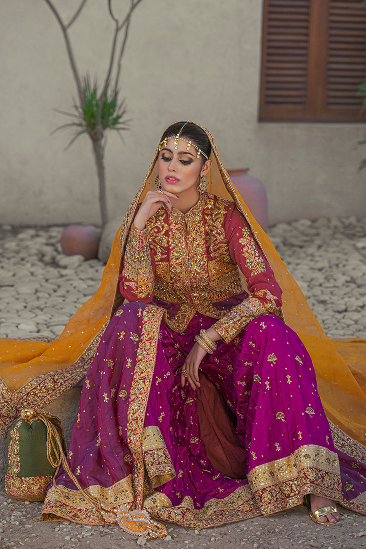 Magenta & Maroon Silk Front Open Anarkali with Zardozi, Aari & Stone Work