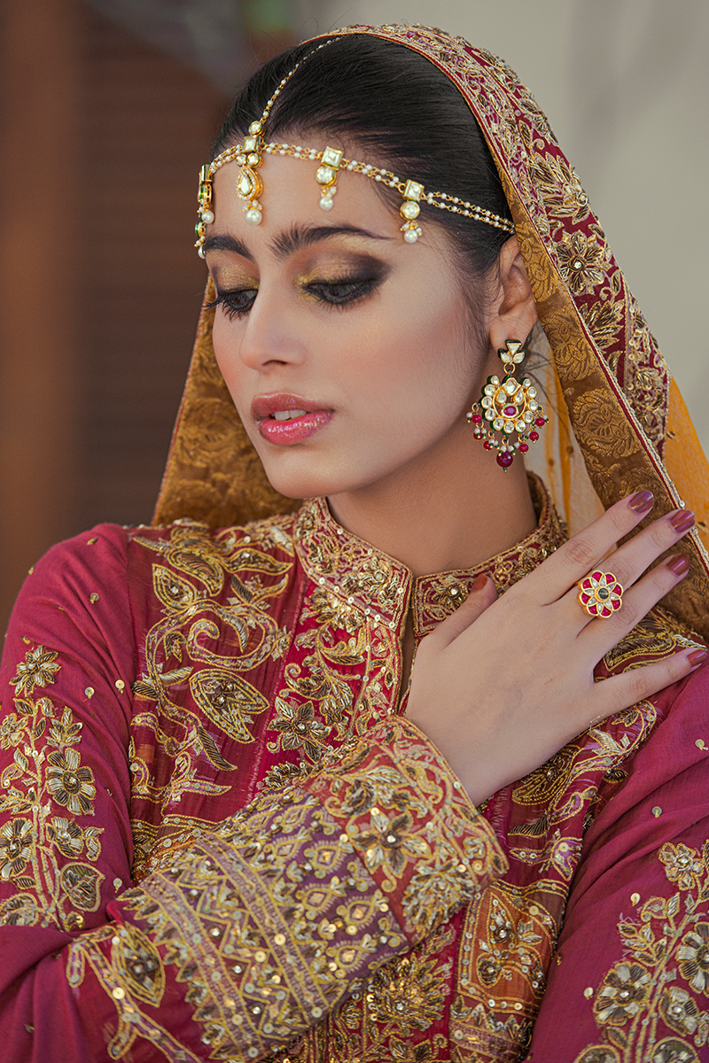 Magenta & Maroon Silk Front Open Anarkali with Zardozi, Aari & Stone Work