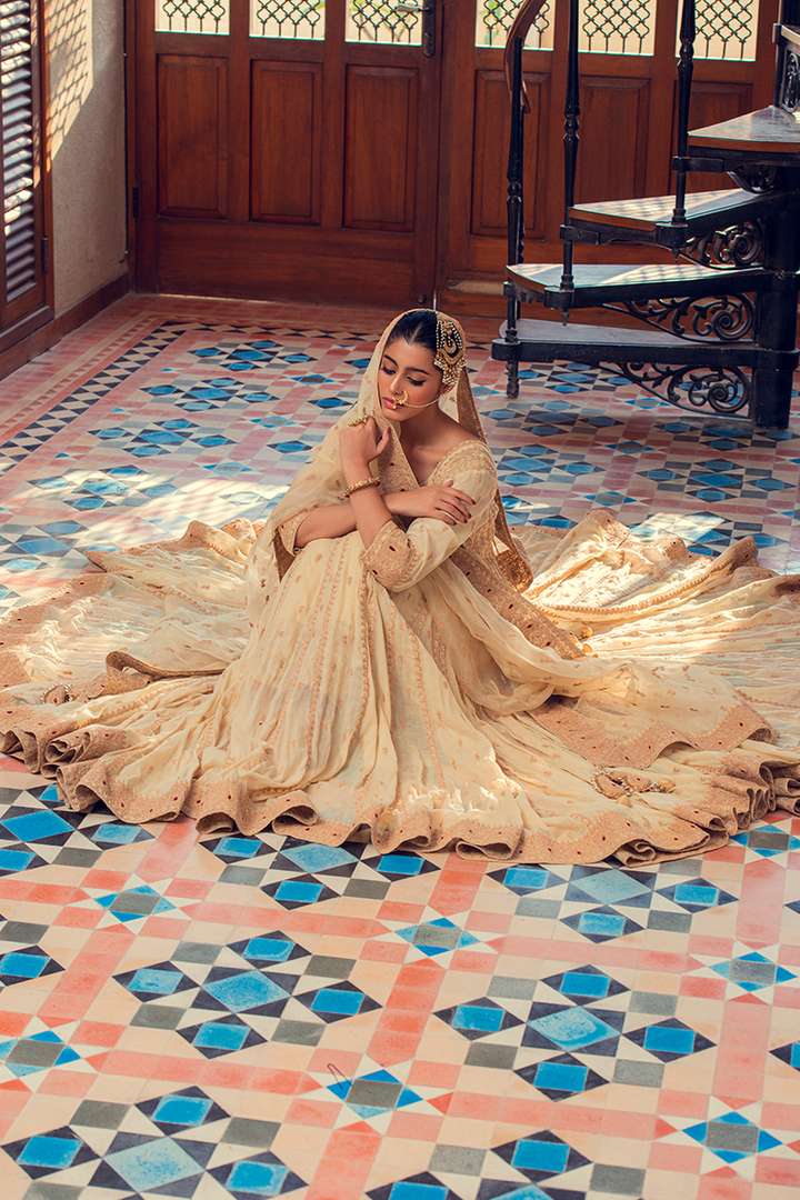 Ivory Multi-Kali Pure Chanderi Lawn with Dull Gold Tilla and Red Resham Work