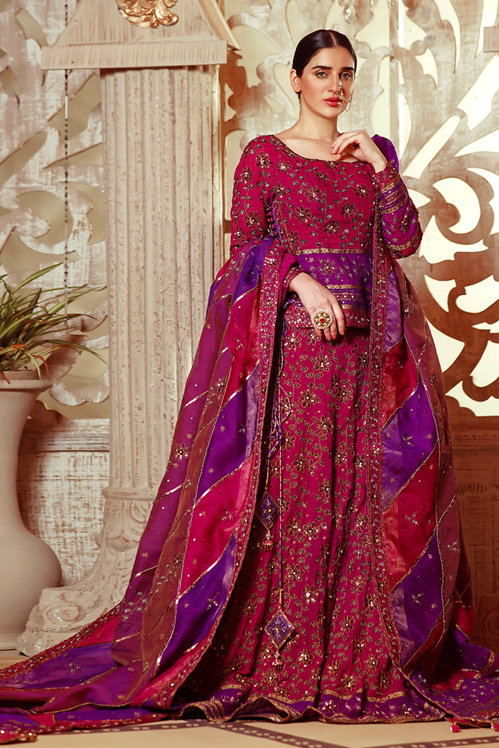 Salmon Pink Floor-Length Banarasi Cotton with Black Paisley Motifs and Tilla Work