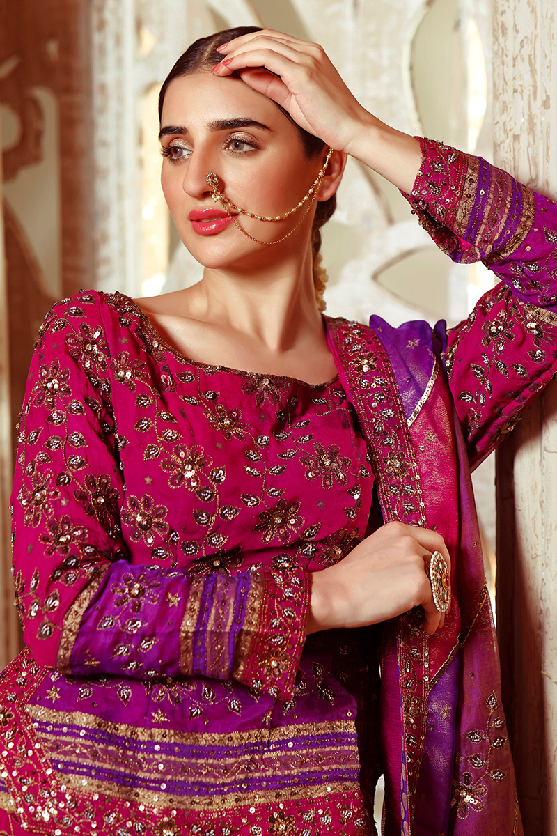 Salmon Pink Floor-Length Banarasi Cotton with Black Paisley Motifs and Tilla Work