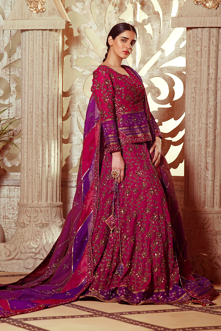 Salmon Pink Floor-Length Banarasi Cotton with Black Paisley Motifs and Tilla Work