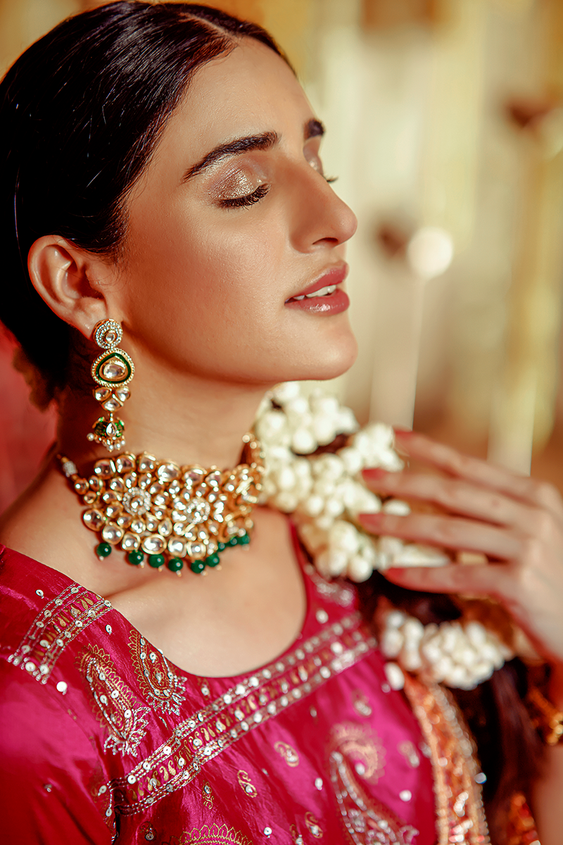 Fuchsia Pink Lehnga with Silver Tilla and Sequins Embellished Quarter-Sleeve Blouse