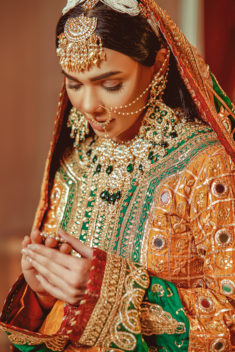 Mustard Chunri Shirt & Dupatta with Gotta and Mirror Work Paired with Beige Gharara