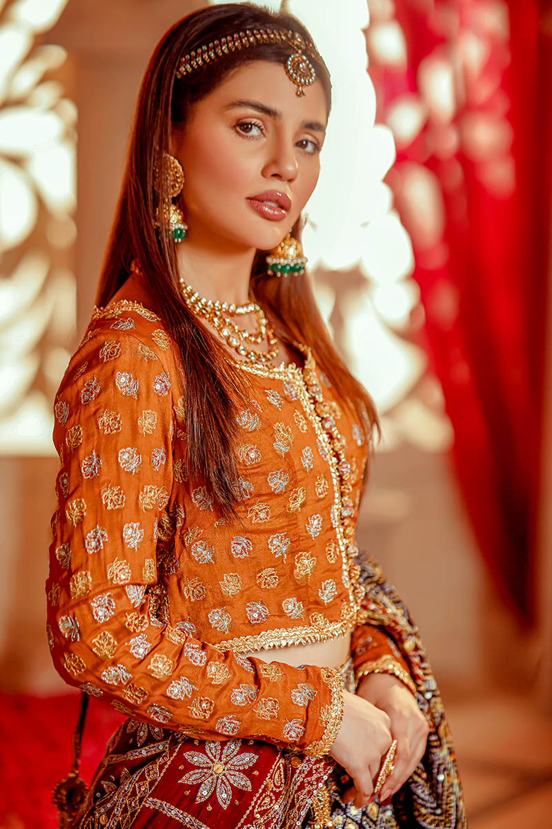 Multi-Coloured Rajasthani Block Print with Ari & Tilla Work with Matching Dupatta