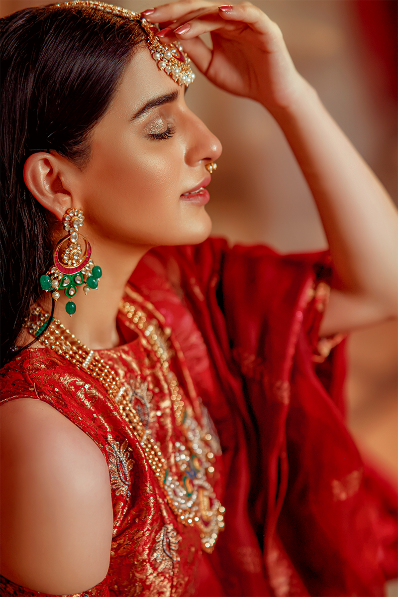 Pure Cotton Mehndi Green Hand-Blocked Lehnga with Banarasi Jamawar Off-Shoulder Choli