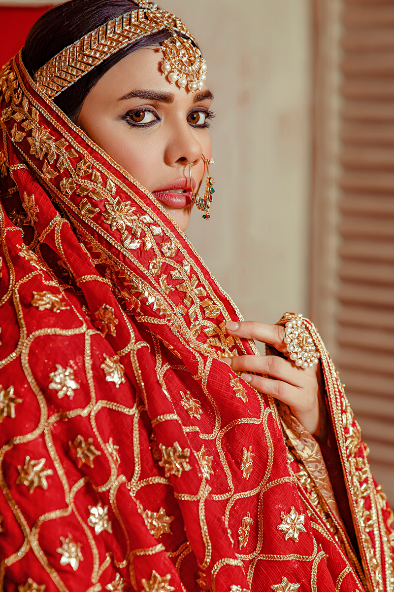 Deep Red Atlas Jamawar Parsle Gharara with Gotta Work and Tilla Sequins Shirt