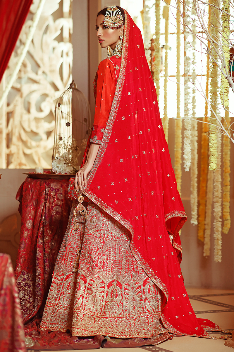 Deep Red Lehnga Choli with Dull Gold Marori and Sequins Embellishment