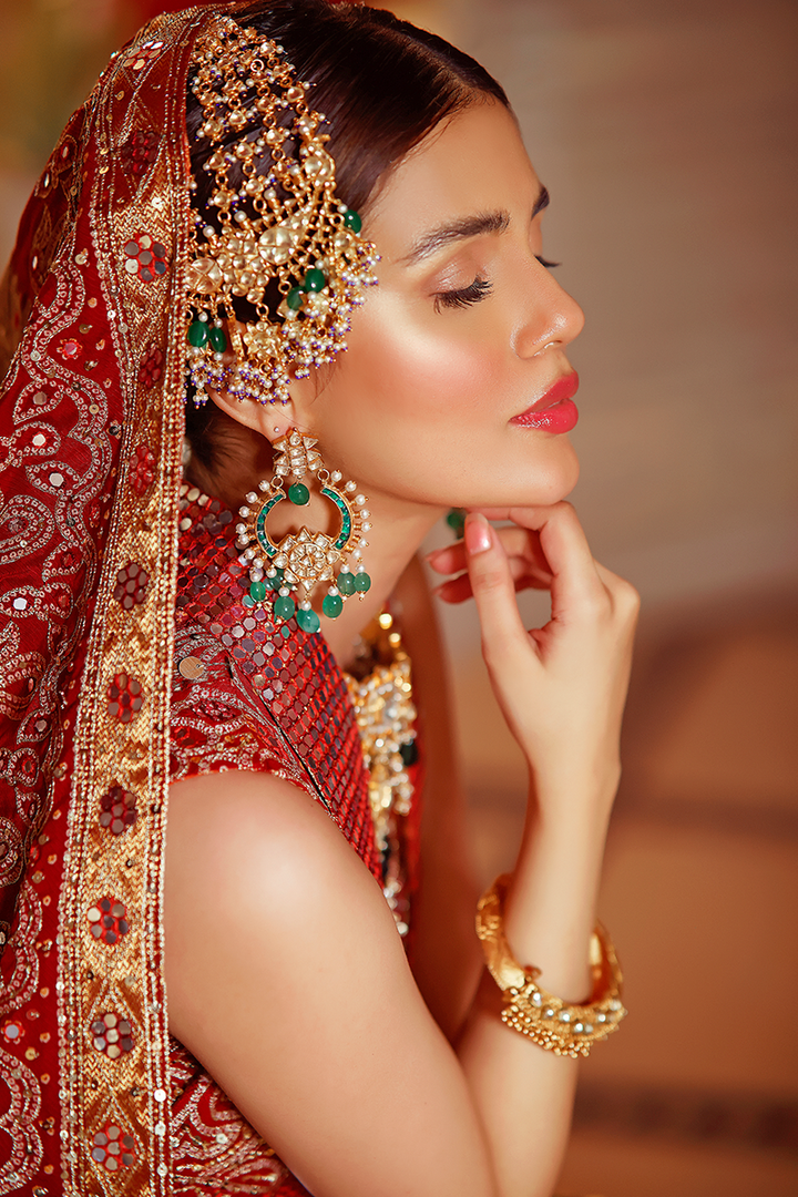 Two-Toned Burgundy & Rust Chunri Lehnga with Sequin Beads and Jacket Choli