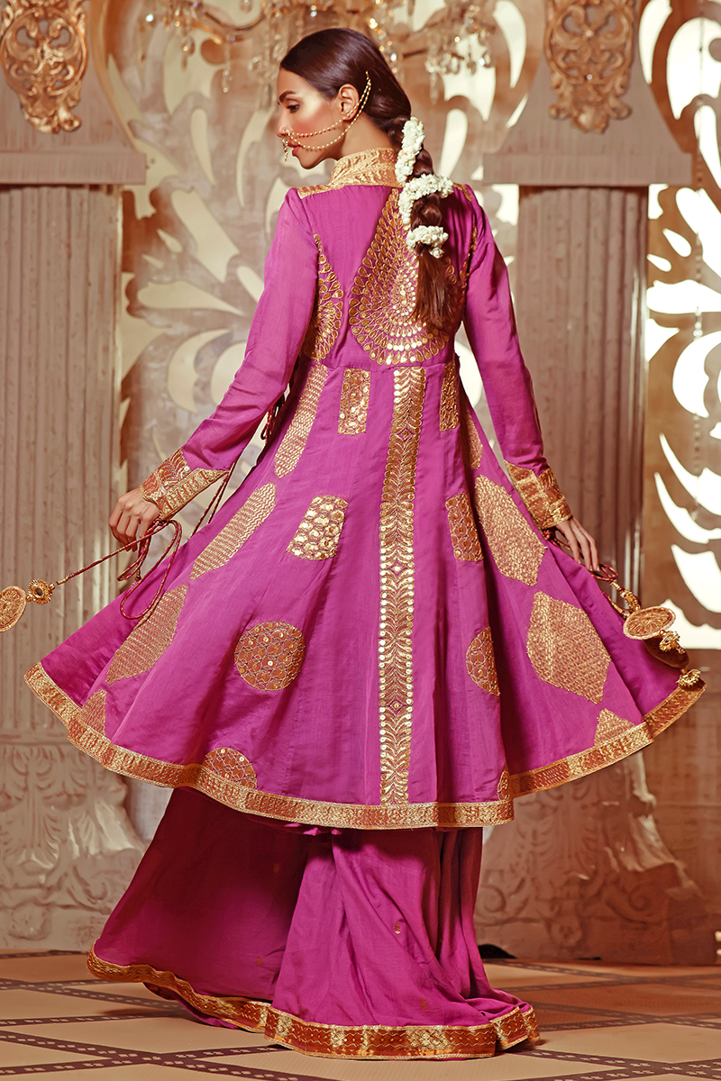 Lavender Banarasi Lawn Short Angarka with Dull Gold Marori & Sequins